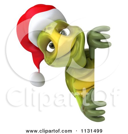Clipart Of A 3d Christmas Tortoise With A Sign - Royalty Free CGI Illustration by Julos