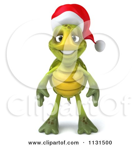 Clipart Of A 3d Christmas Tortoise Wearing A Santa Hat - Royalty Free CGI Illustration by Julos
