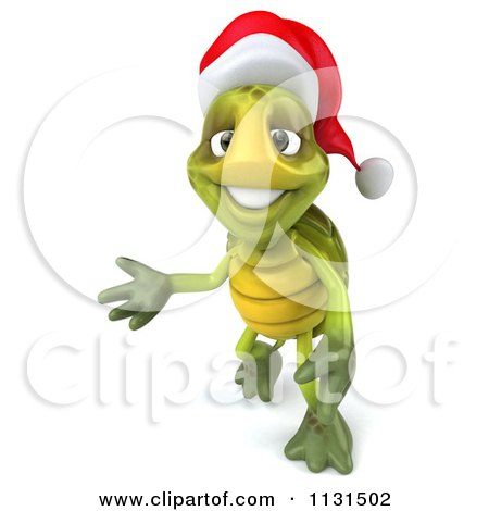 Clipart Of A 3d Christmas Tortoise Presenting - Royalty Free CGI Illustration by Julos