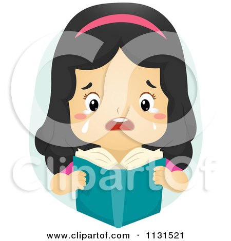 Cartoon Of A Crying Girl Reading A Sad Book - Royalty Free Vector Clipart by BNP Design Studio