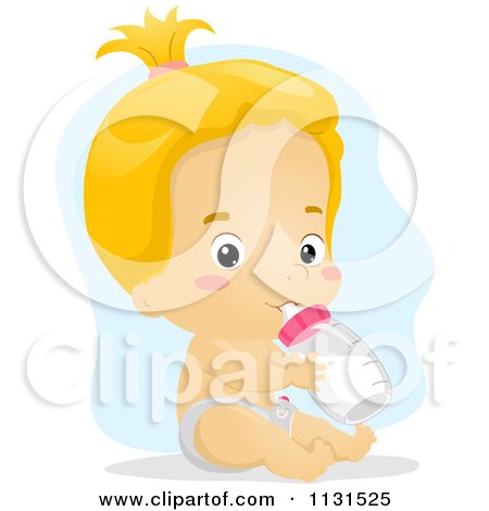 Cartoon Of A Baby Girl Drinking Formula From A Bottle - Royalty Free Vector Clipart by BNP Design Studio