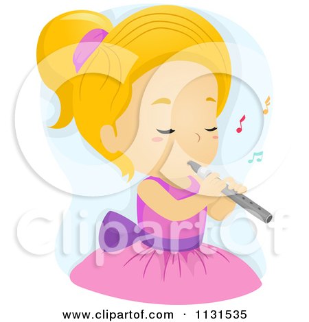 Cartoon Of A Girl Playing A Flute - Royalty Free Vector Clipart by BNP Design Studio