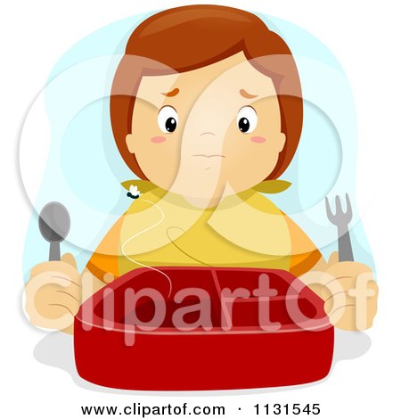 Cartoon Of A Boy With An Empty Lunch Box - Royalty Free Vector Clipart by BNP Design Studio