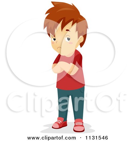 Cartoon Of A Stubborn Unconvinced Boy With Folded Arms - Royalty Free Vector Clipart by BNP Design Studio