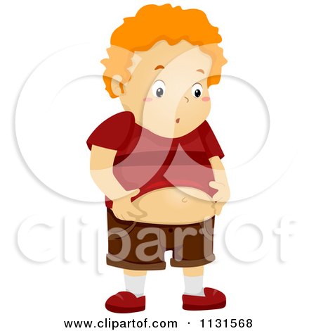 Cartoon Of A Chubby Boy Grabbing His Belly - Royalty Free Vector Clipart by BNP Design Studio
