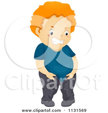 Cartoon Of A Chubby Boy Putting On His Pants - Royalty Free Vector Clipart by BNP Design Studio