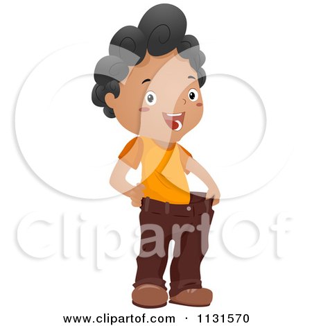 Cartoon Of A Happy Black Boy Showing His Weight Loss With His Fat Pants - Royalty Free Vector Clipart by BNP Design Studio