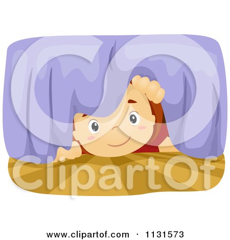Cartoon Of A Boy Looking Under A Bed - Royalty Free Vector Clipart by BNP Design Studio