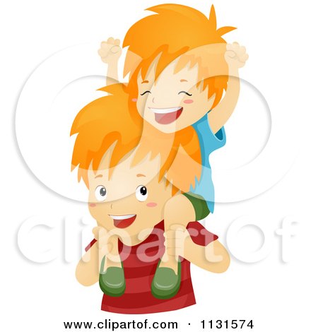 Cartoon Of Red Haired Brothers Celebrating - Royalty Free Vector Clipart by BNP Design Studio