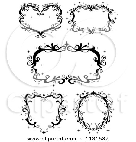 Cartoon Of Black Ornate Sparkly Frames - Royalty Free Vector Clipart by BNP Design Studio