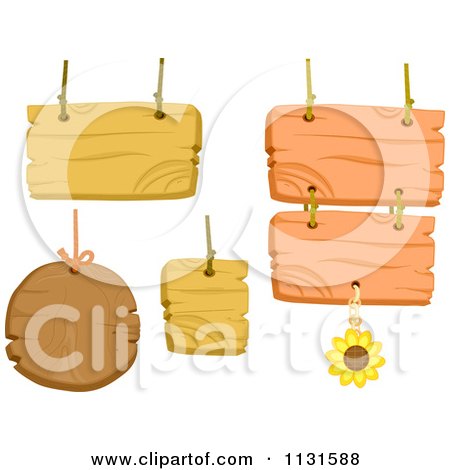 Cartoon Of Wood Signs With Rope Strings - Royalty Free Vector Clipart by BNP Design Studio