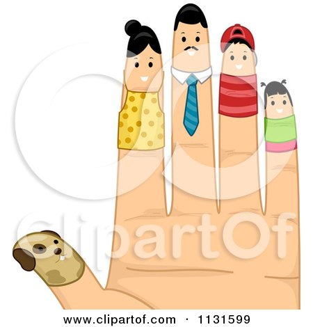 Cartoon Of A Hand With A Dog And Family Finger Puppets - Royalty Free Vector Clipart by BNP Design Studio