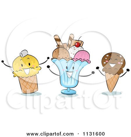 Cartoon Of Happy Ice Cream Cones And Sundae - Royalty Free Vector Clipart by BNP Design Studio