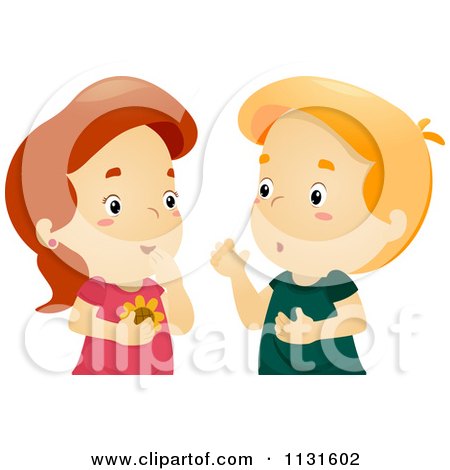 Cartoon Of A Boy And Girl Gossiping - Royalty Free Vector Clipart by BNP Design Studio