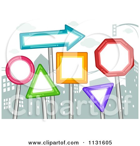 Cartoon Of Urban City Signs And Buildlings - Royalty Free Vector Clipart by BNP Design Studio