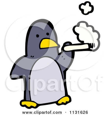 Cartoon Of A Smoking Penguin - Royalty Free Vector Clipart by lineartestpilot