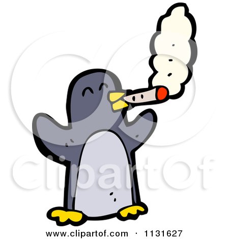 Cartoon Of A Smoking Penguin - Royalty Free Vector Clipart by lineartestpilot
