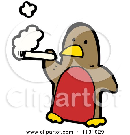 Cartoon Of A Smoking Brown And Red Penguin - Royalty Free Vector Clipart by lineartestpilot
