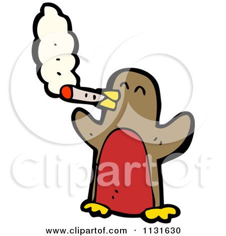 Cartoon Of A Smoking Brown And Red Penguin - Royalty Free Vector Clipart by lineartestpilot