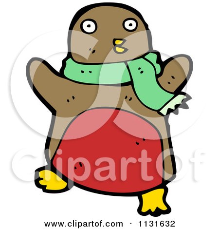 Cartoon Of A Brown And Red Penguin Wearing A Scarf - Royalty Free Vector Clipart by lineartestpilot