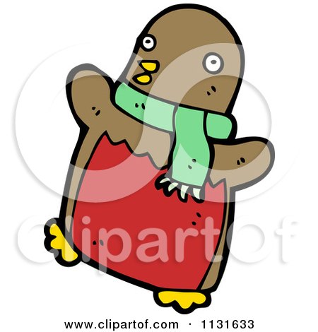 Cartoon Of A Brown And Red Penguin Wearing A Scarf - Royalty Free Vector Clipart by lineartestpilot