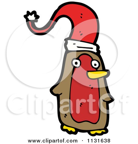 Cartoon Of A Brown And Red Penguin In A Santa Hat - Royalty Free Vector Clipart by lineartestpilot