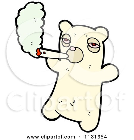Cartoon Of A Smoking Polar Bear - Royalty Free Vector Clipart by lineartestpilot