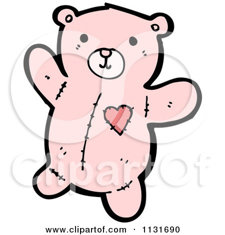 Cartoon Of A Pink Teddy Bear With A Heart Patch - Royalty Free Vector Clipart by lineartestpilot