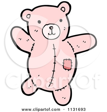 Cartoon Of A Pink Teddy Bear With A Patch - Royalty Free Vector Clipart by lineartestpilot