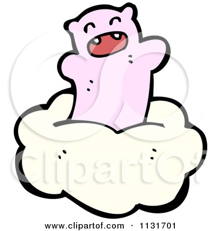 Cartoon Of A Pink Bear On A Cloud 2 - Royalty Free Vector Clipart by lineartestpilot