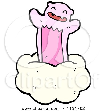 Cartoon Of A Pink Bear On A Cloud 1 - Royalty Free Vector Clipart by lineartestpilot