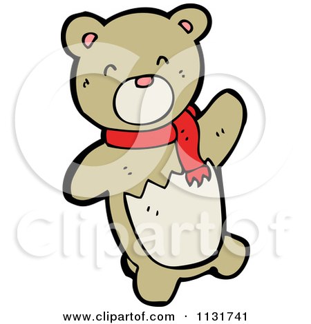 Cartoon Of A Brown Bear In A Red Scarf - Royalty Free Vector Clipart by lineartestpilot