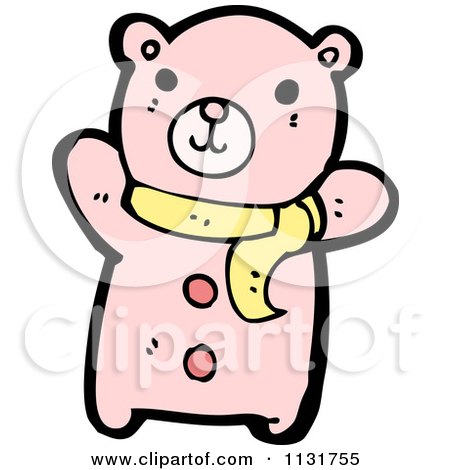 Cartoon Of A Pink Bera With A Yellow Scarf - Royalty Free Vector Clipart by lineartestpilot