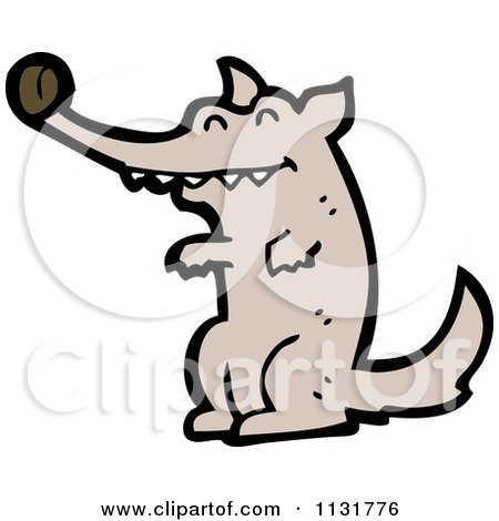 Cartoon Of A Brown Wolf - Royalty Free Vector Clipart by lineartestpilot