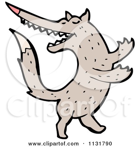 Cartoon Of A Brown Wolf Dog - Royalty Free Vector Clipart by lineartestpilot