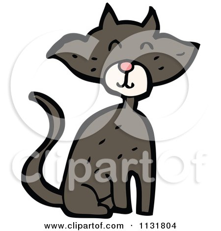 Cartoon Of A Black Kitty Cat 1 - Royalty Free Vector Clipart by lineartestpilot