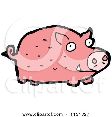Cartoon Of A Pink Farm Pig 2 - Royalty Free Vector Clipart by lineartestpilot