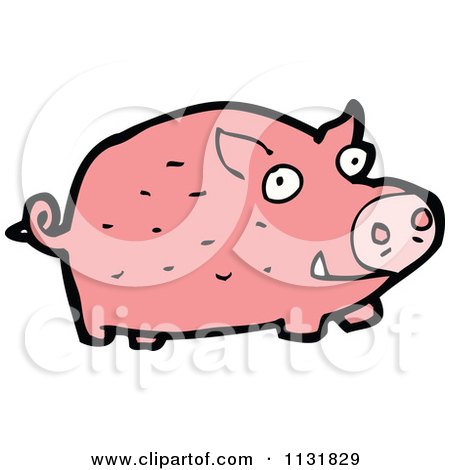 Cartoon Of A Pink Farm Pig 1 - Royalty Free Vector Clipart by lineartestpilot
