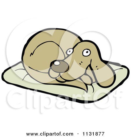 Cartoon Of A Dog Resting On A Pillow 1 - Royalty Free Vector Clipart by lineartestpilot