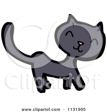 Cartoon Of A Black Kitty - Royalty Free Vector Clipart by lineartestpilot