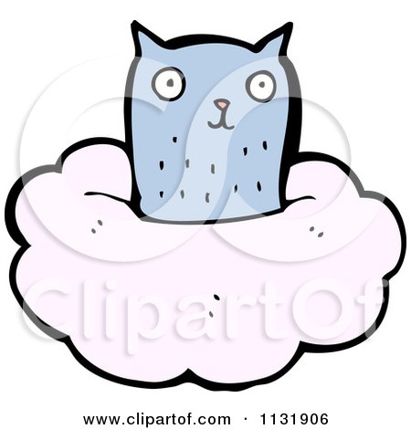 Cartoon Of A Blue Kitty In A Cloud - Royalty Free Vector Clipart by lineartestpilot