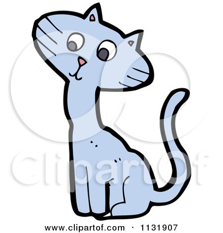 Cartoon Of A Blue Cat Sitting 2 - Royalty Free Vector Clipart by lineartestpilot