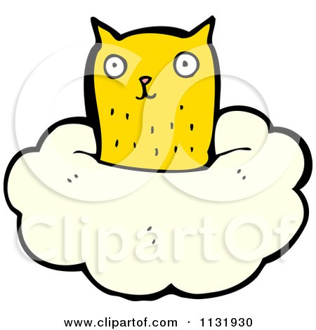 Cartoon Of A Yellow Kitty In A Cloud - Royalty Free Vector Clipart by lineartestpilot