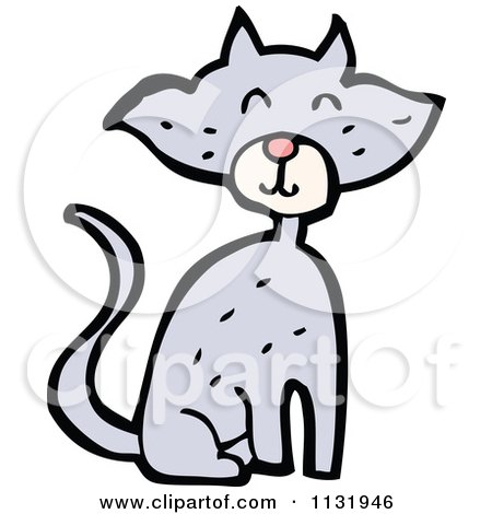 Cartoon Of A Blue Kitty Cat 6 - Royalty Free Vector Clipart by lineartestpilot