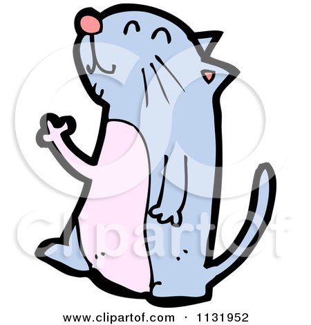 Cartoon Of A Blue Cat Walking - Royalty Free Vector Clipart by lineartestpilot