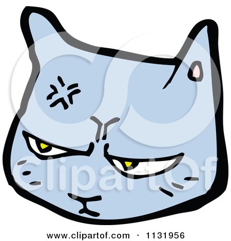 Cartoon Of A Blue Kitty Cat Face 2 - Royalty Free Vector Clipart by lineartestpilot