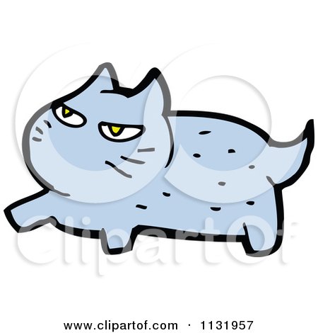 Cartoon Of A Blue Kitty Cat 5 - Royalty Free Vector Clipart by lineartestpilot