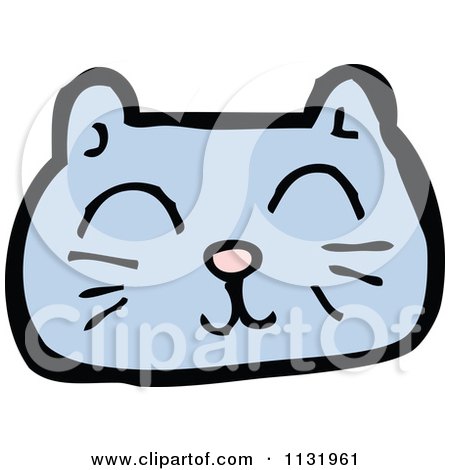 Cartoon Of A Blue Kitty Cat Face 1 - Royalty Free Vector Clipart by lineartestpilot