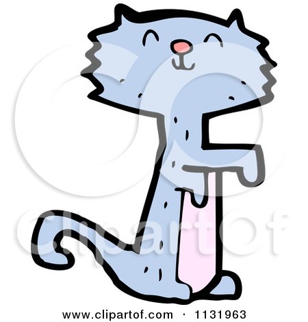 Cartoon Of A Blue Cat Begging - Royalty Free Vector Clipart by lineartestpilot