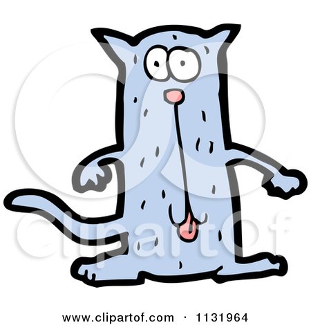 Cartoon Of A Blue Cat - Royalty Free Vector Clipart by lineartestpilot